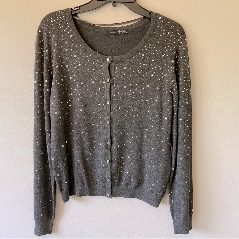 Knit sweater with crystals by Atmosphere (UK), grey, women’s size 10